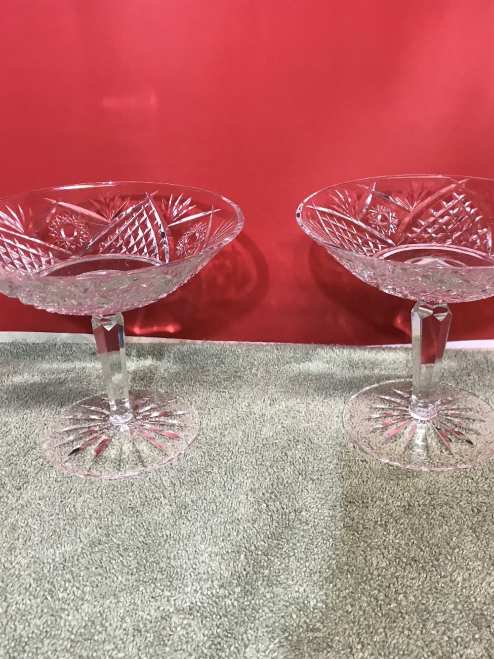 Two Vintage Waterford Crystal Lismore Champagne Coupe/Sherbet Glasses with Mark